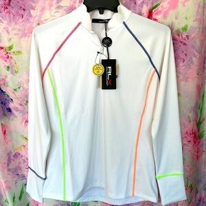 Brand New RLX Ralph Lauren UV Protection UPF 50+ Wicking White w/ Neon Top